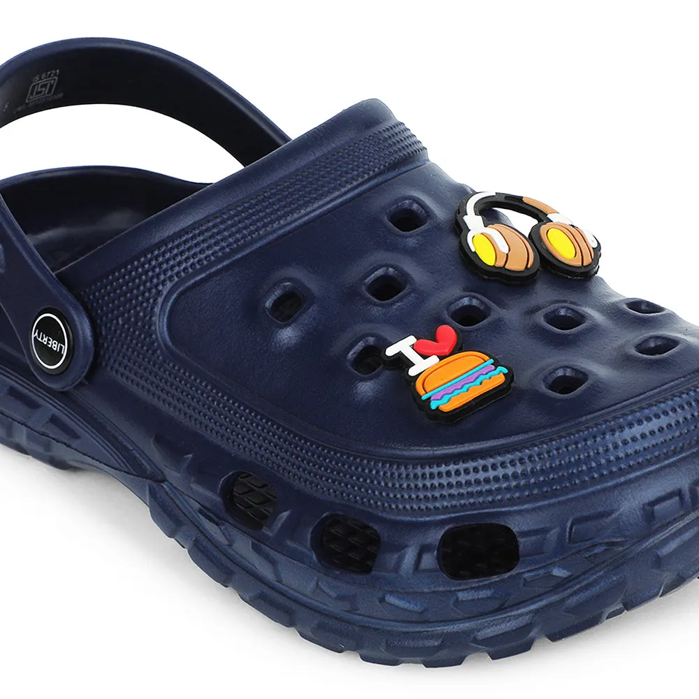 Instant Fit Sandals A-HA Navy Blue Casual Slingback Clogs For Kids PRL-4 By Liberty