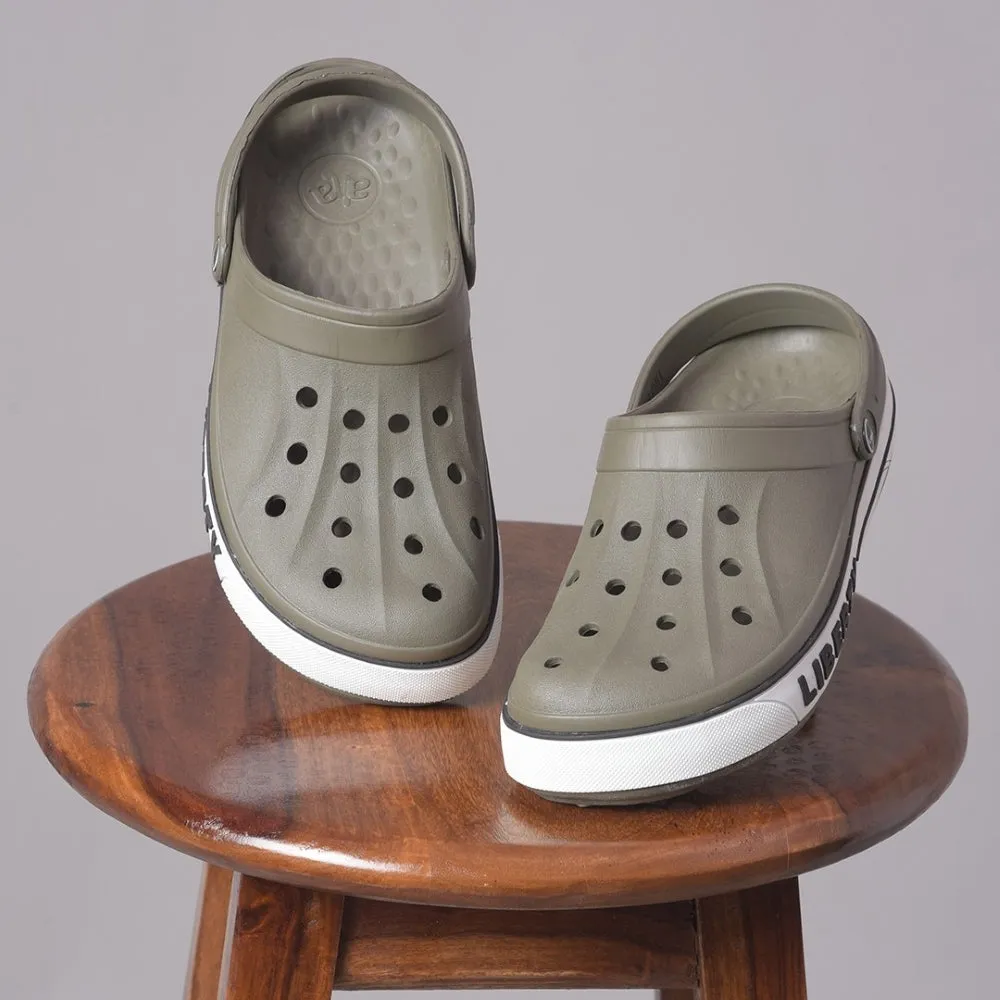 No Fuss Fit Durable Fabric A-HA Olive Green Casual Slip-on Clogs For Men LITEWALK By Liberty