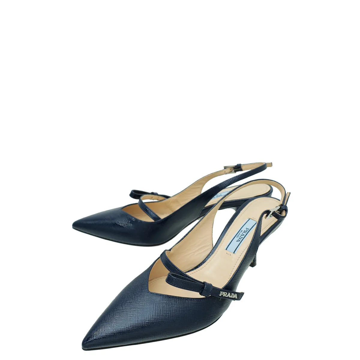 Prada Navy Blue Vernice Bow Slingback Pump 36 Waterproof Travel Light