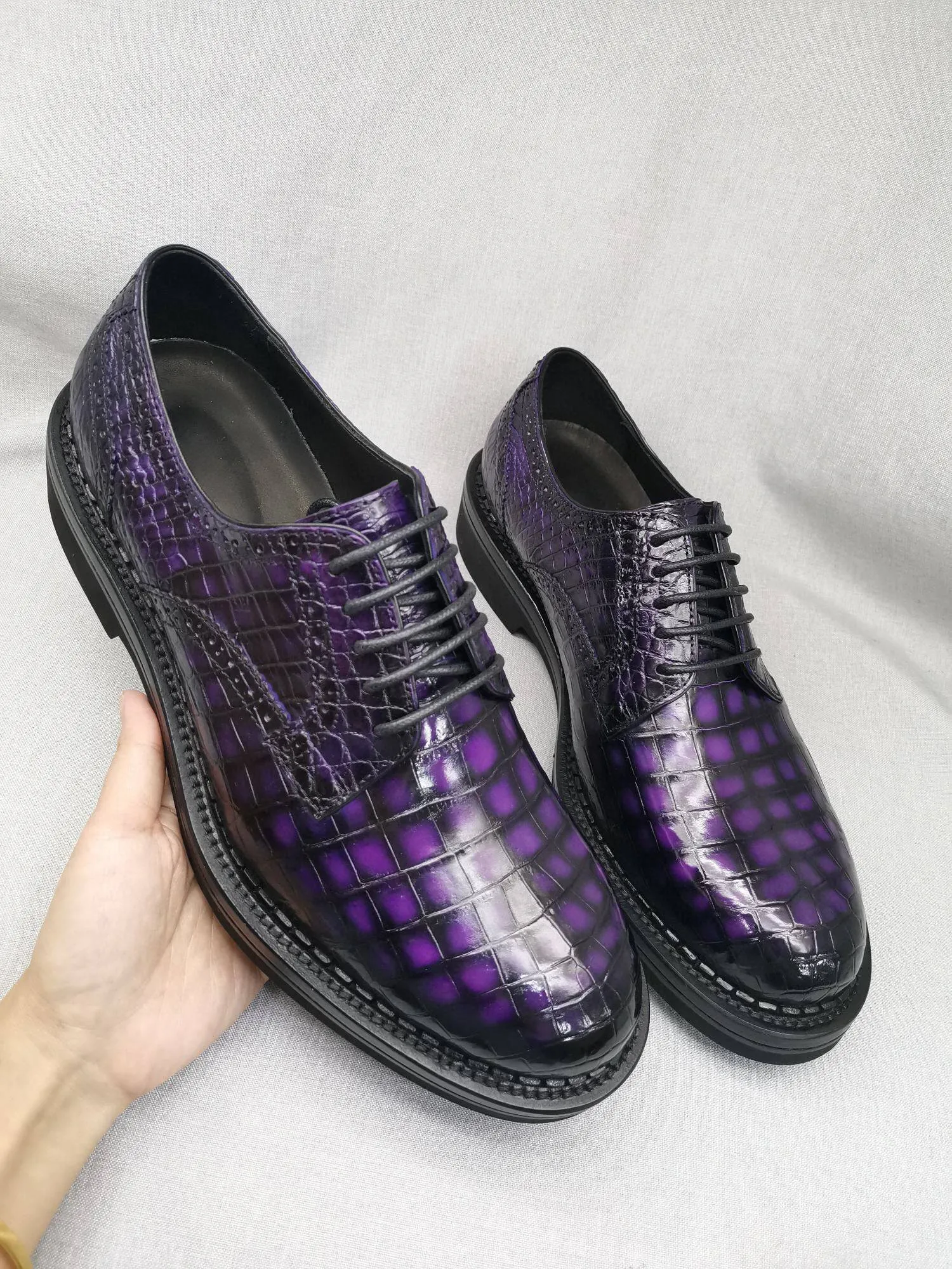 Desert Light Light Sole Crocodile Shoes Mens Genuine Crocodile Leather Derby Lace Up Dress Shoe Vintage Purple