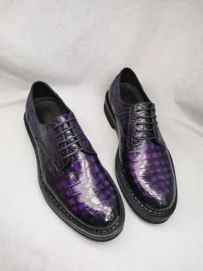 Adjustable Sole Crocodile Shoes Mens Genuine Crocodile Leather Derby Lace Up Dress Shoe Vintage Purple