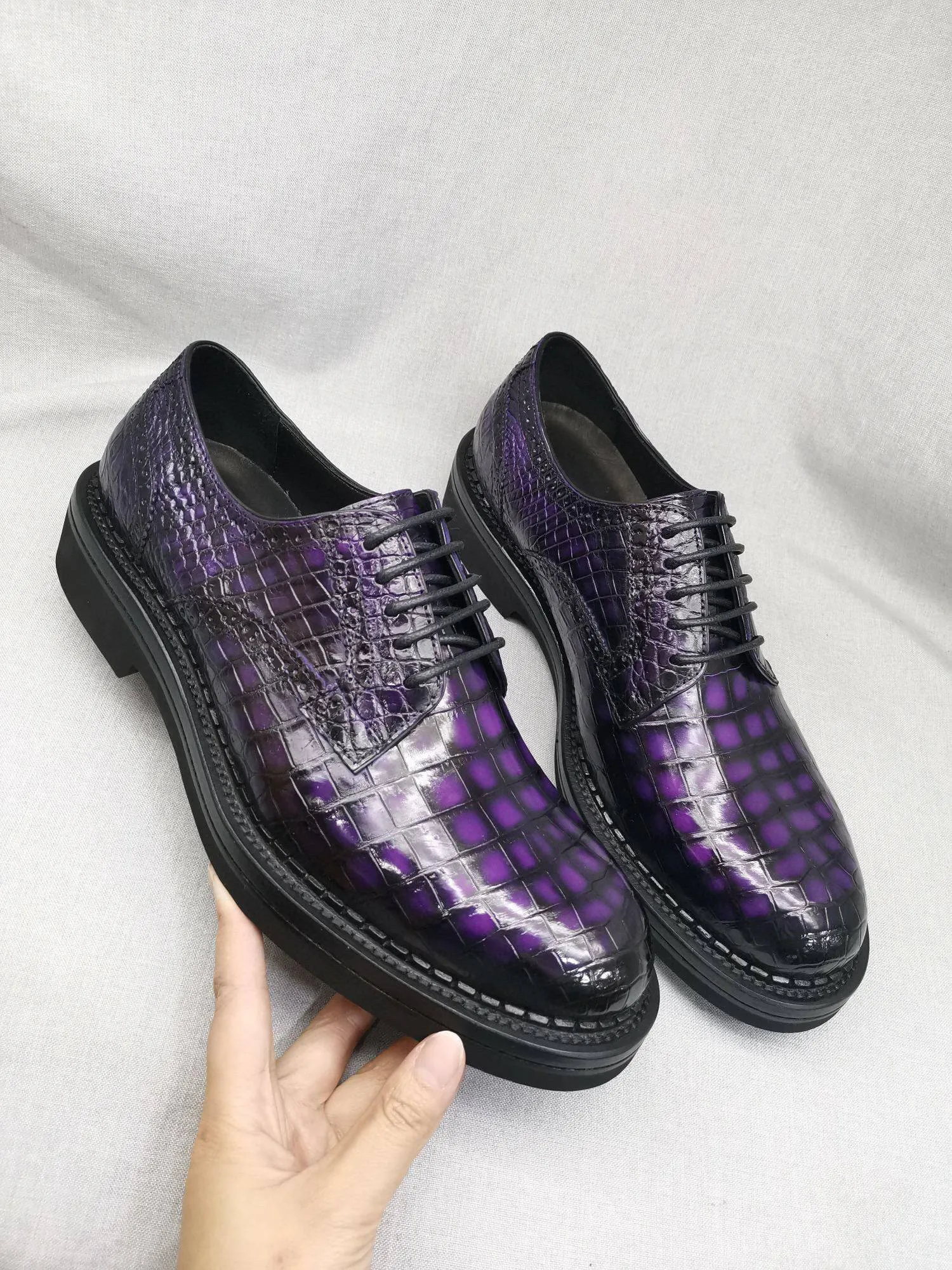 Market Day Gift Day Crocodile Shoes Mens Genuine Crocodile Leather Derby Lace Up Dress Shoe Vintage Purple
