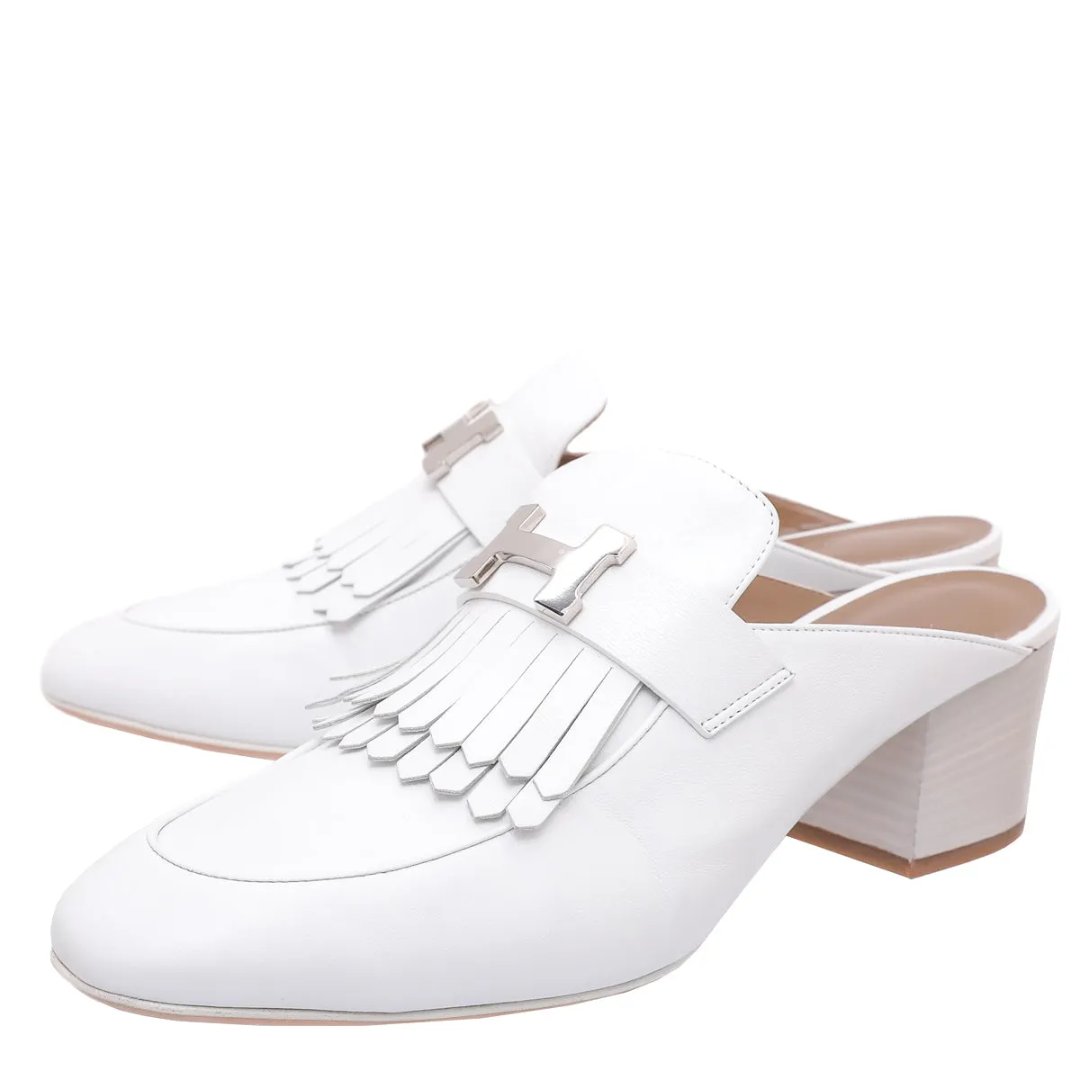 Hermes Blanc Tuileries Mules 40 Marathon Fit