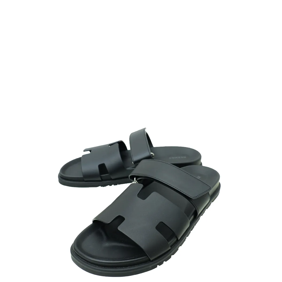 Hermes Noir Chypre Sandal 42.5 Gold Tone