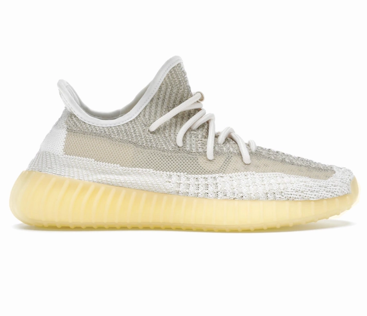 Adidas Yeezy Boost 350 V2 (Natural) running on flat ground