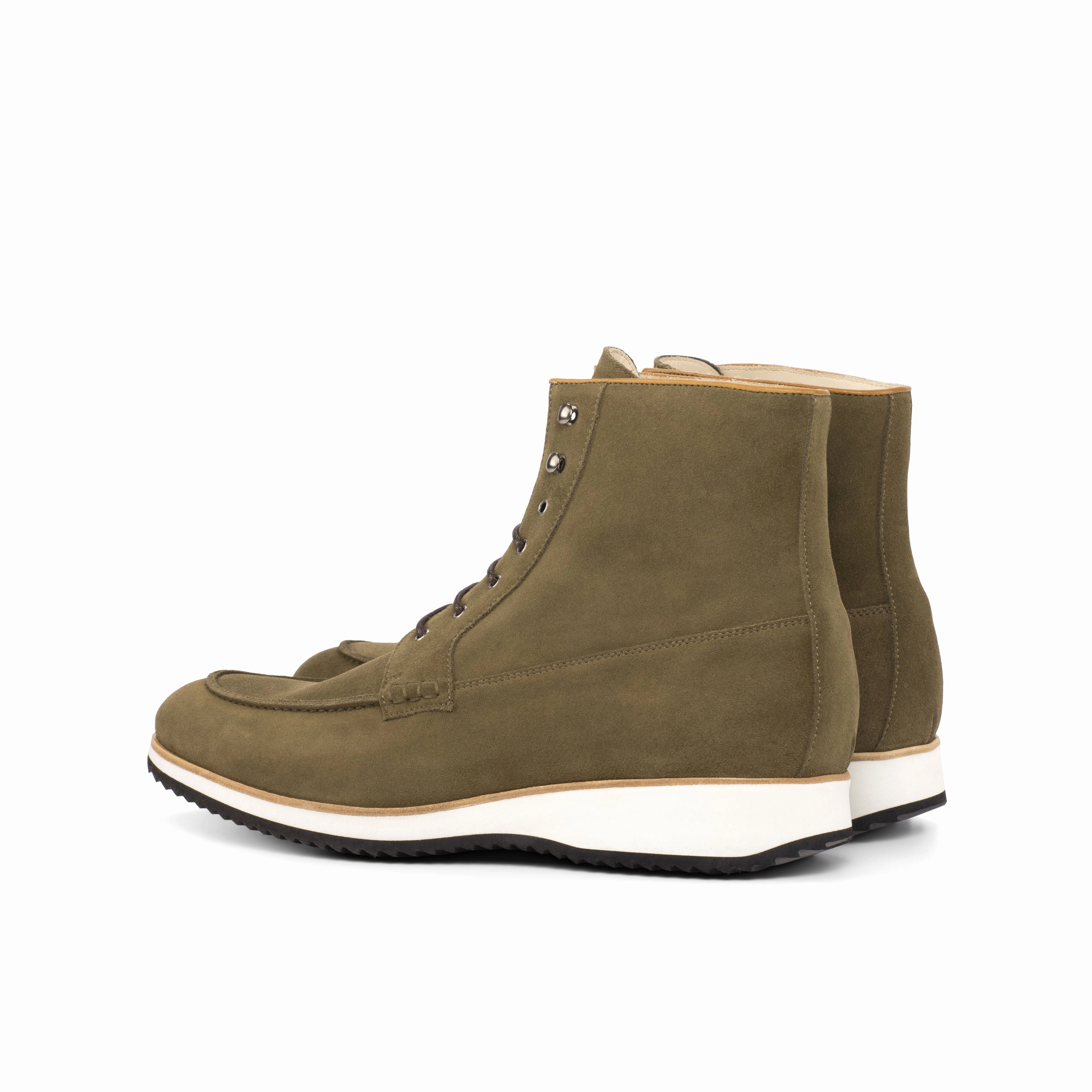 Khaki Suede Moc-Toe Boots Durable Build No Tie