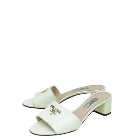 Prada White Vernis Sandal 37.5 Vintage Mood