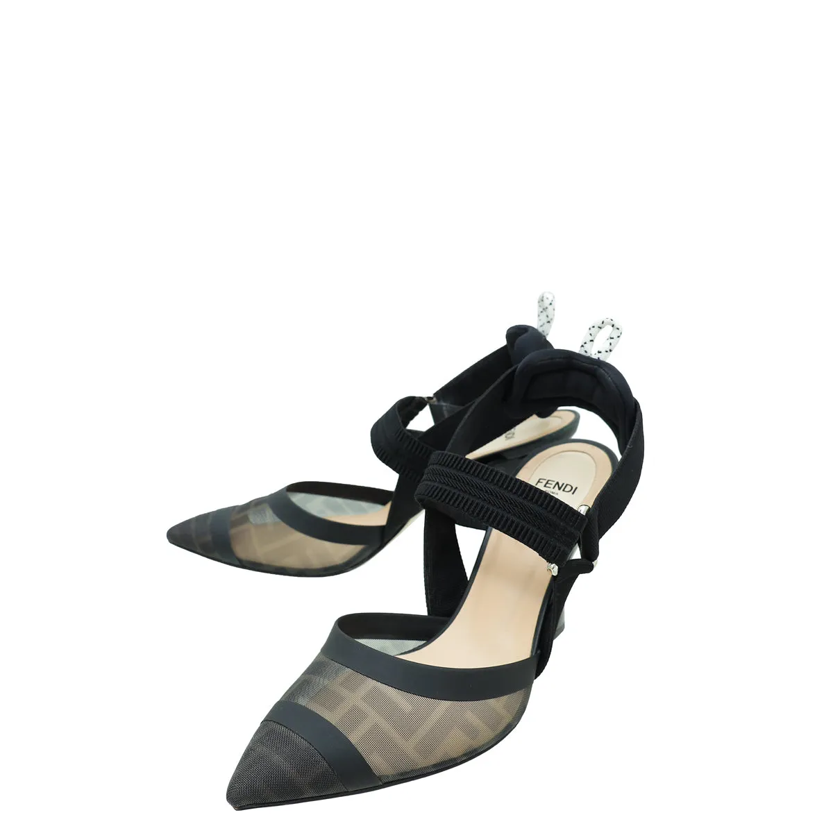 Fendi Black Colibri Mesh Slingback Pump 39 Zip Fast