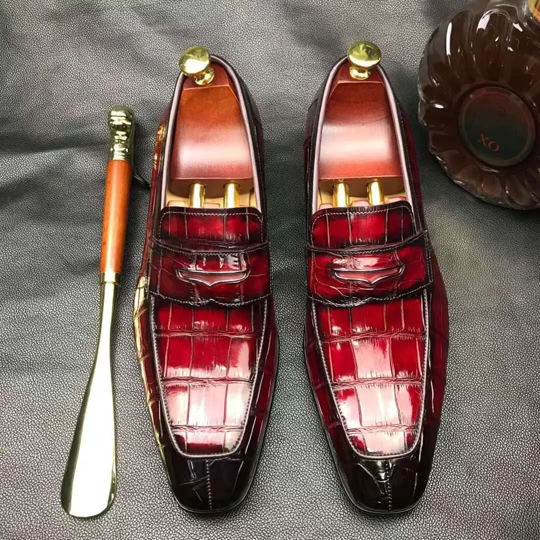 Comfortable Walking Chic Walk Crocodile Shoes Men's  Crocodile Leather Loafer Slip-On Penny Shoes