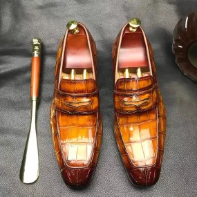 Crocodile Shoes Men's  Crocodile Leather Loafer Slip-On Penny Shoes Fashionable Sole Stable base
