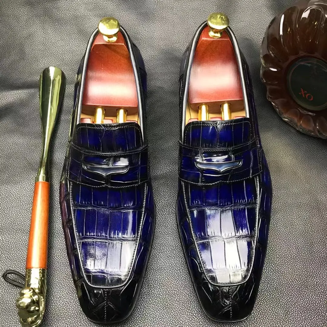 Crocodile Shoes Men's  Crocodile Leather Loafer Slip-On Penny Shoes City View