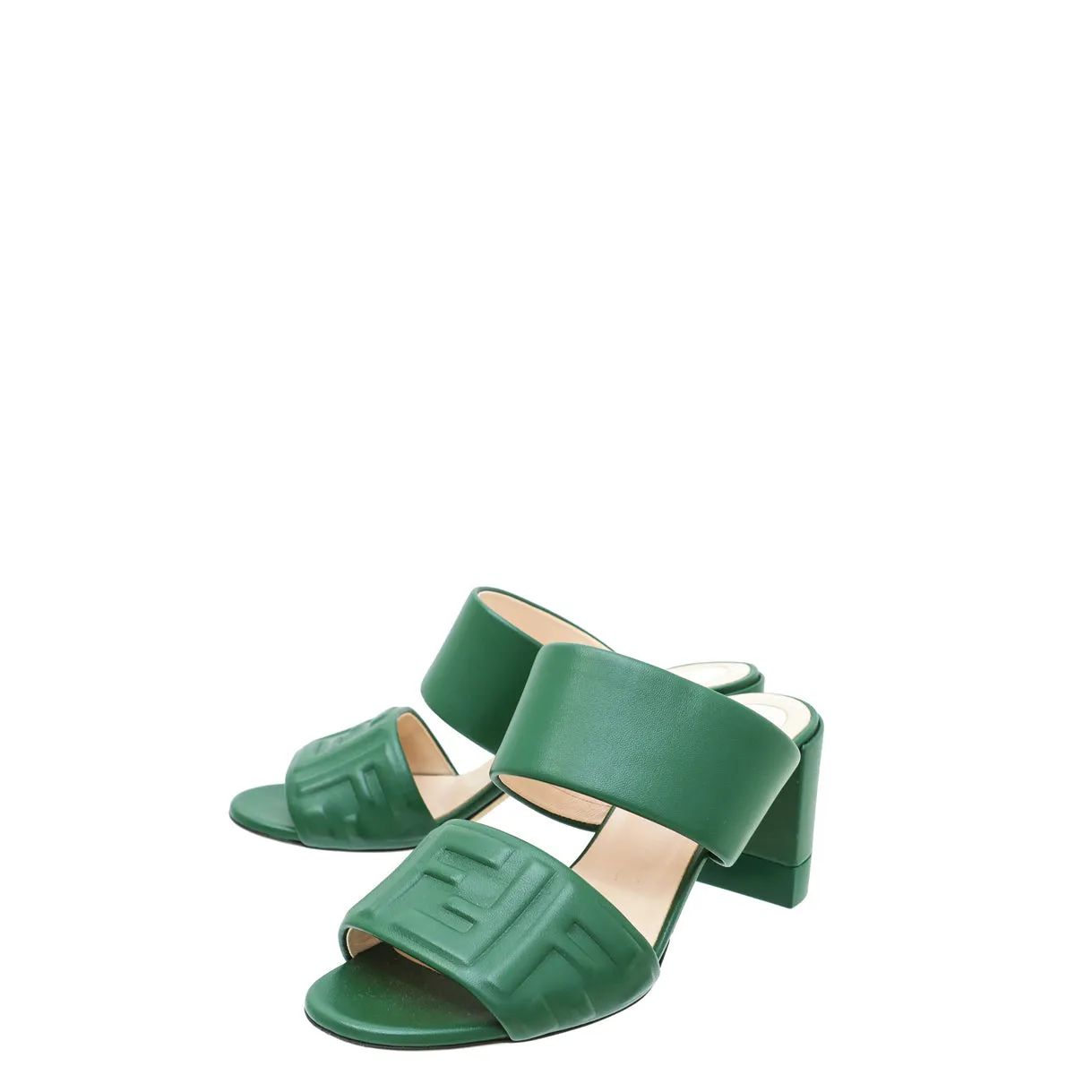 Fendi Green FF Embossed Slide Mules 38 Breathable Indoor Fitness Breathable Daily Walk