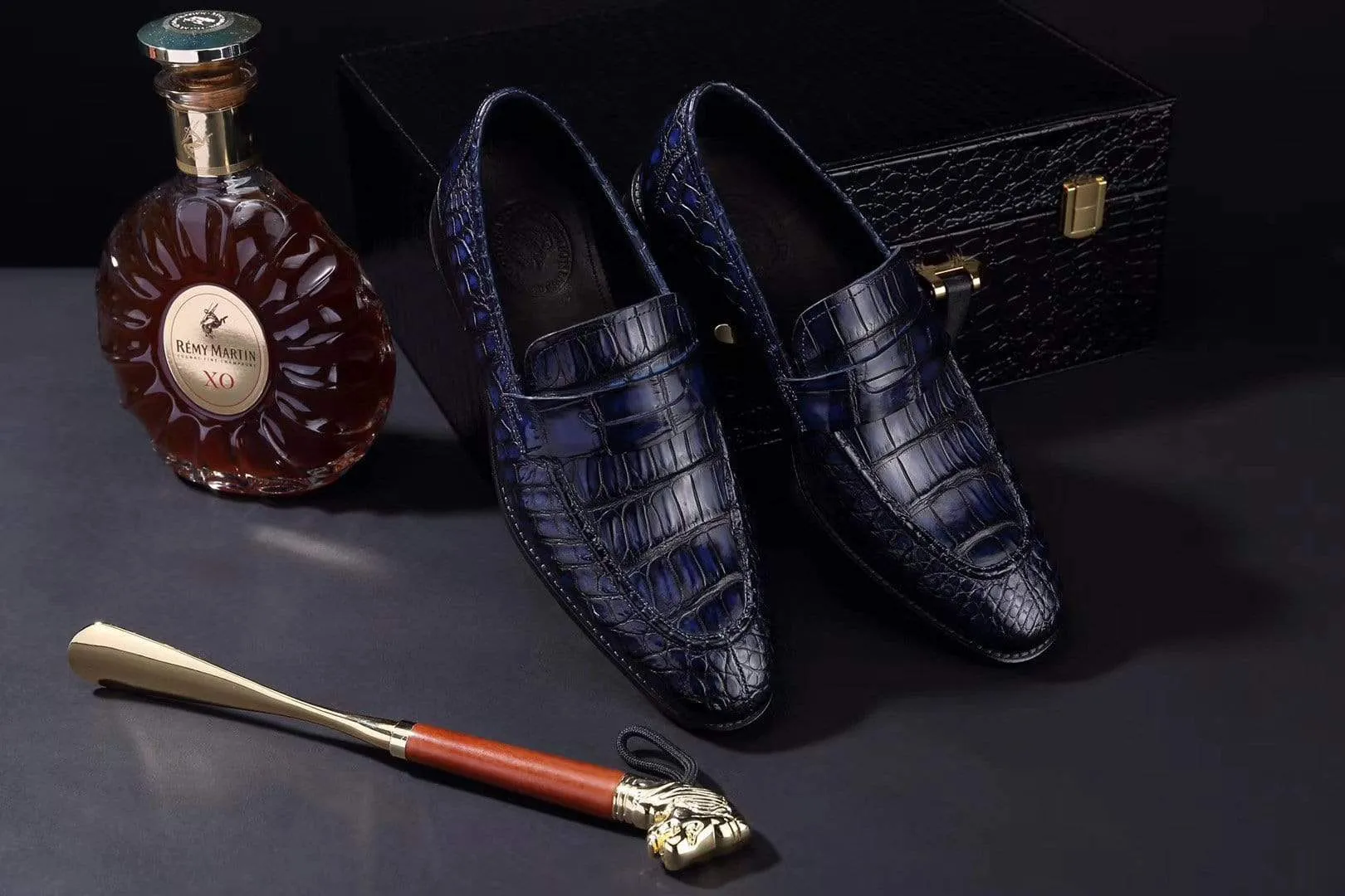 Crocodile Shoes Mens Crocodile Leather Penny Loafer Shoes Vintage Blue Easy Footwear