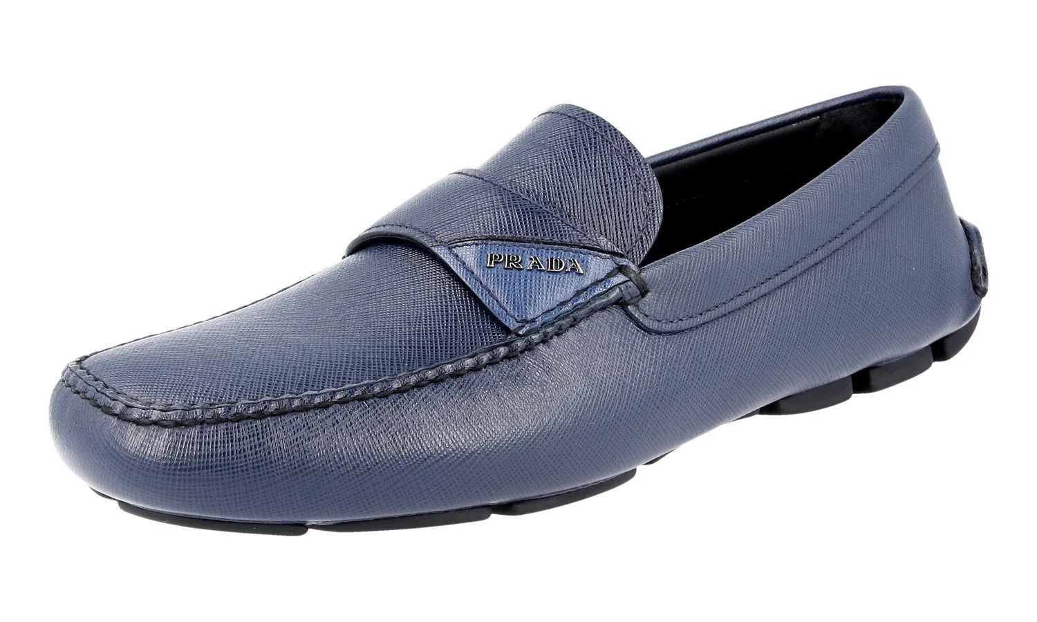 Supportive Fit Grip Power Prada Men's Blue Saffiano Leather Loafers 2DD125