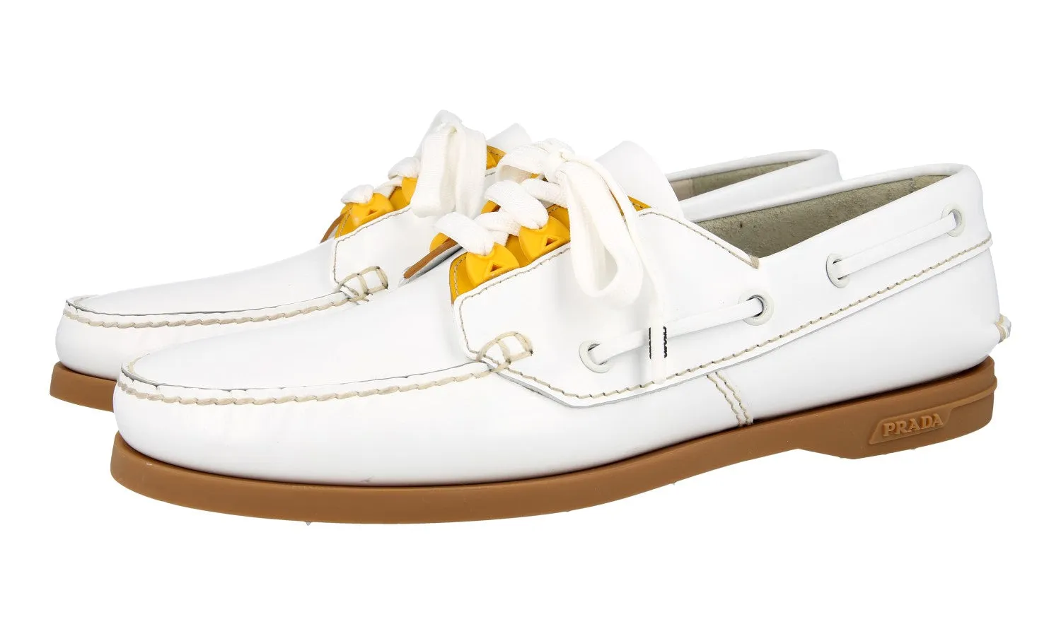 Prada Men's White Brushed Spazzolato Leather Lace-up Shoes 2EG271 Perfect Form Fashion Neutral