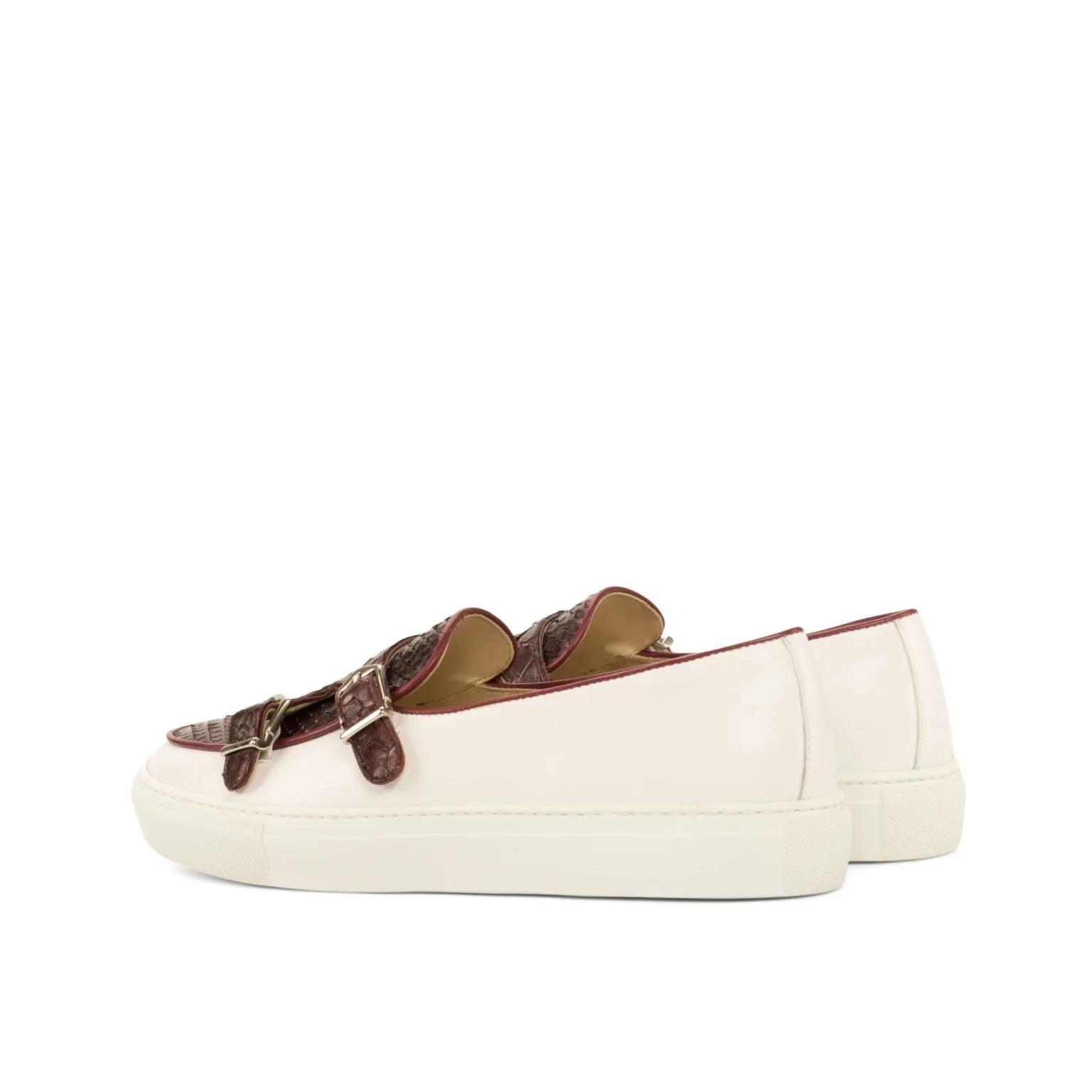 Python & Nappa Leather Double Monk Sneakers Workplace Comfort Flat Sole