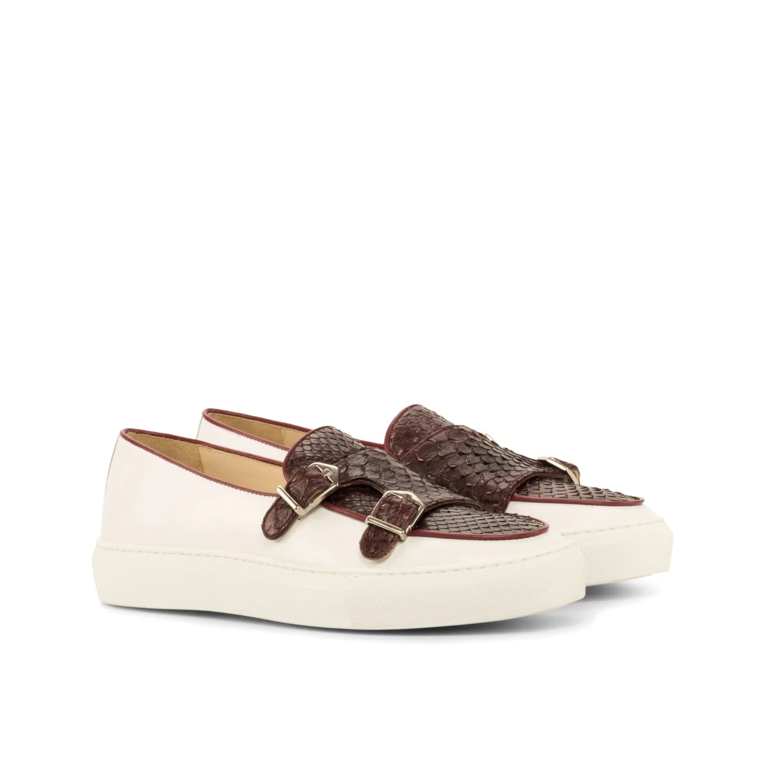 Versatile use Python & Nappa Leather Double Monk Sneakers