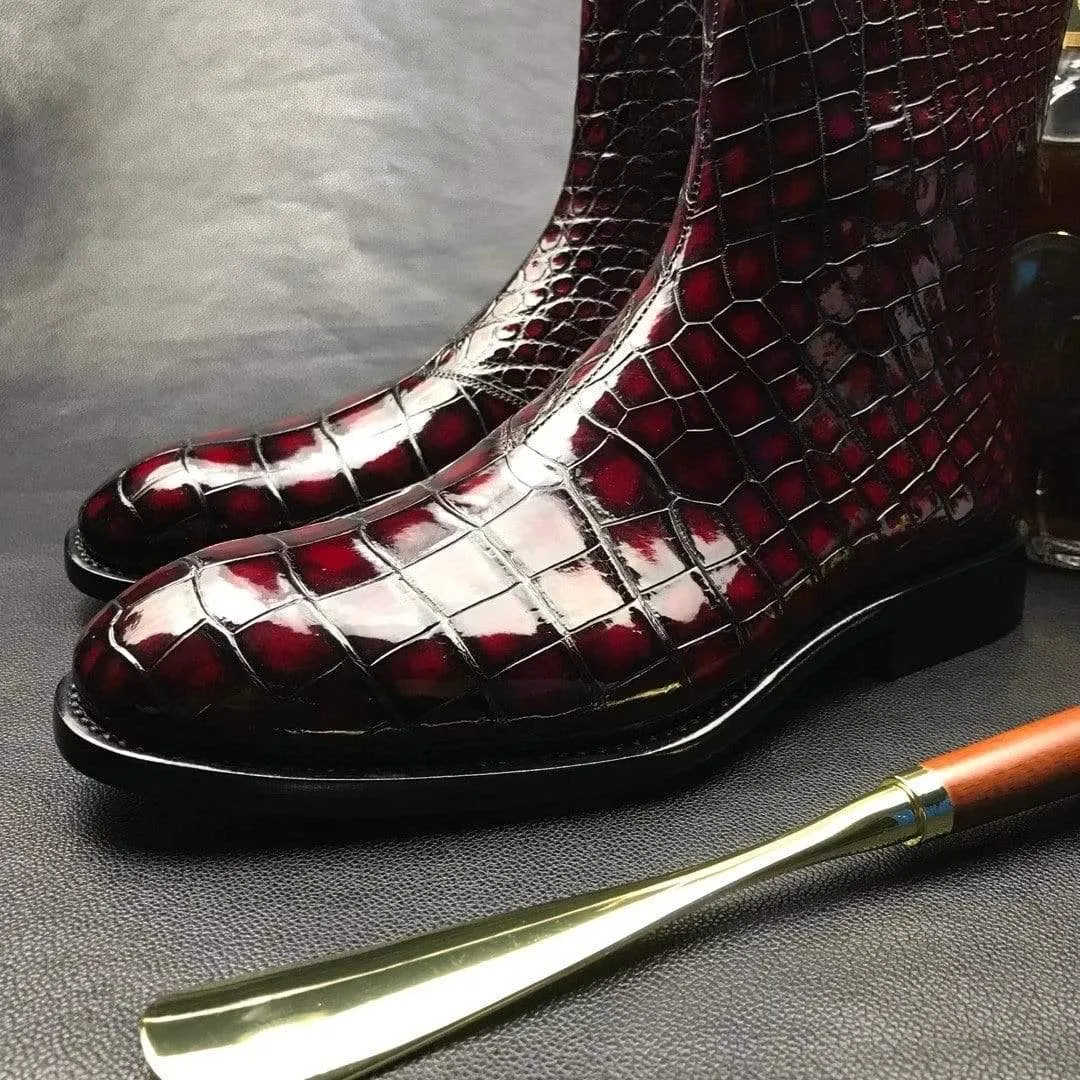 Comfy Cushion Urban Soft Crocodile Shoes Handmade Mens Vintage Chelsea Alligator Leather Boots ,Men Fashion Side Zipper Boot Men Boots