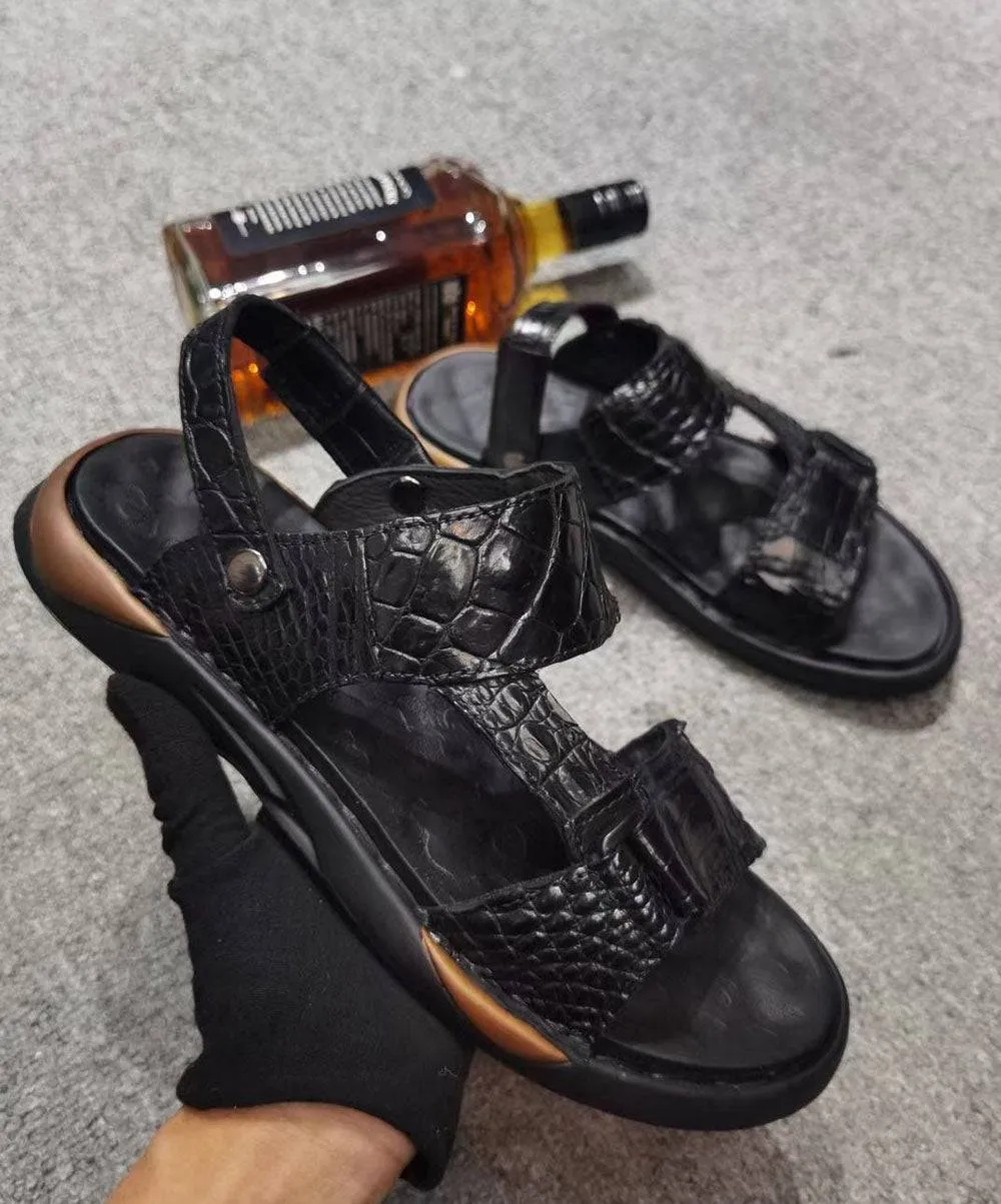 Crocodile Sandals ,Crocodile Leather Non-slip Sandals color block