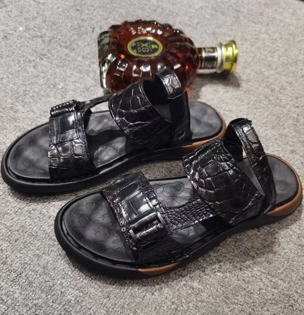 Crocodile Sandals ,Crocodile Leather Non-slip Sandals Brunch Look Day Light