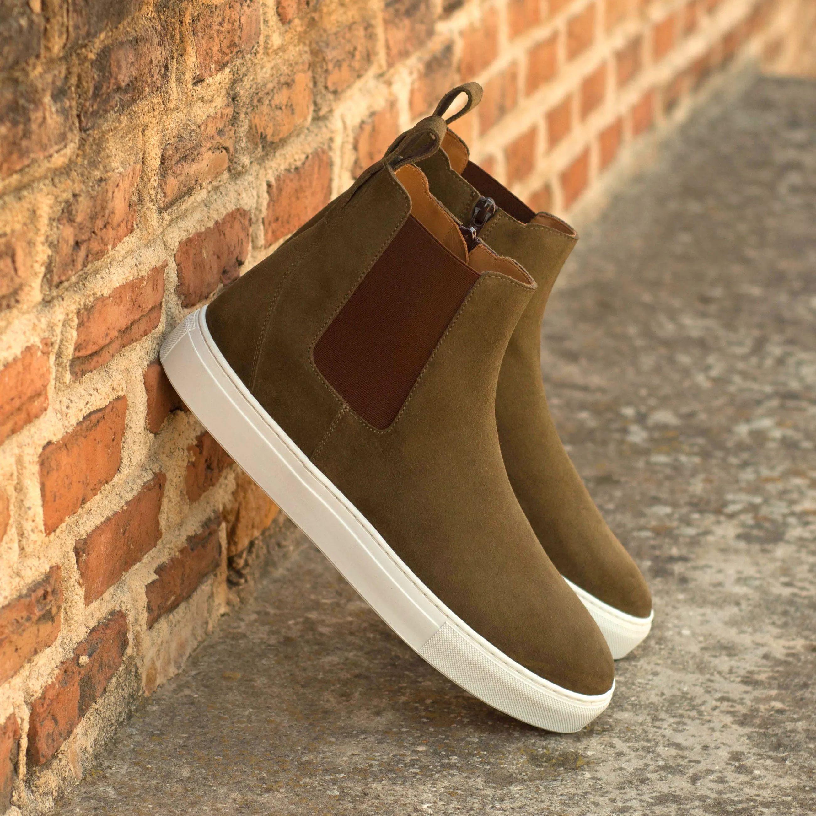 Wedding guest Two Tone Khaki Suede Chelsea Sneaker Boots