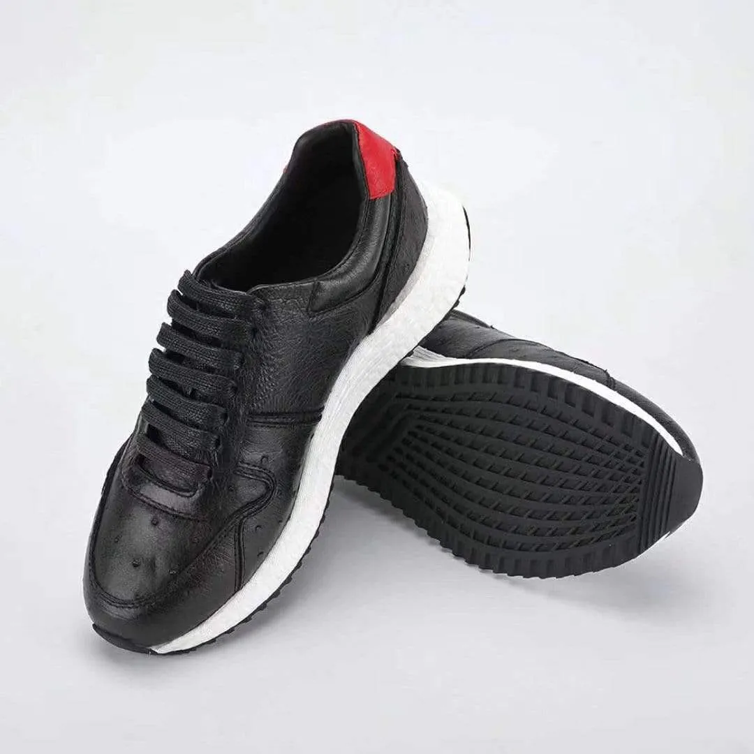 Crocodile Shoes Women's Ostirch Leather Low Top Lace-Up Sneakers Casual Design Comfort Insole