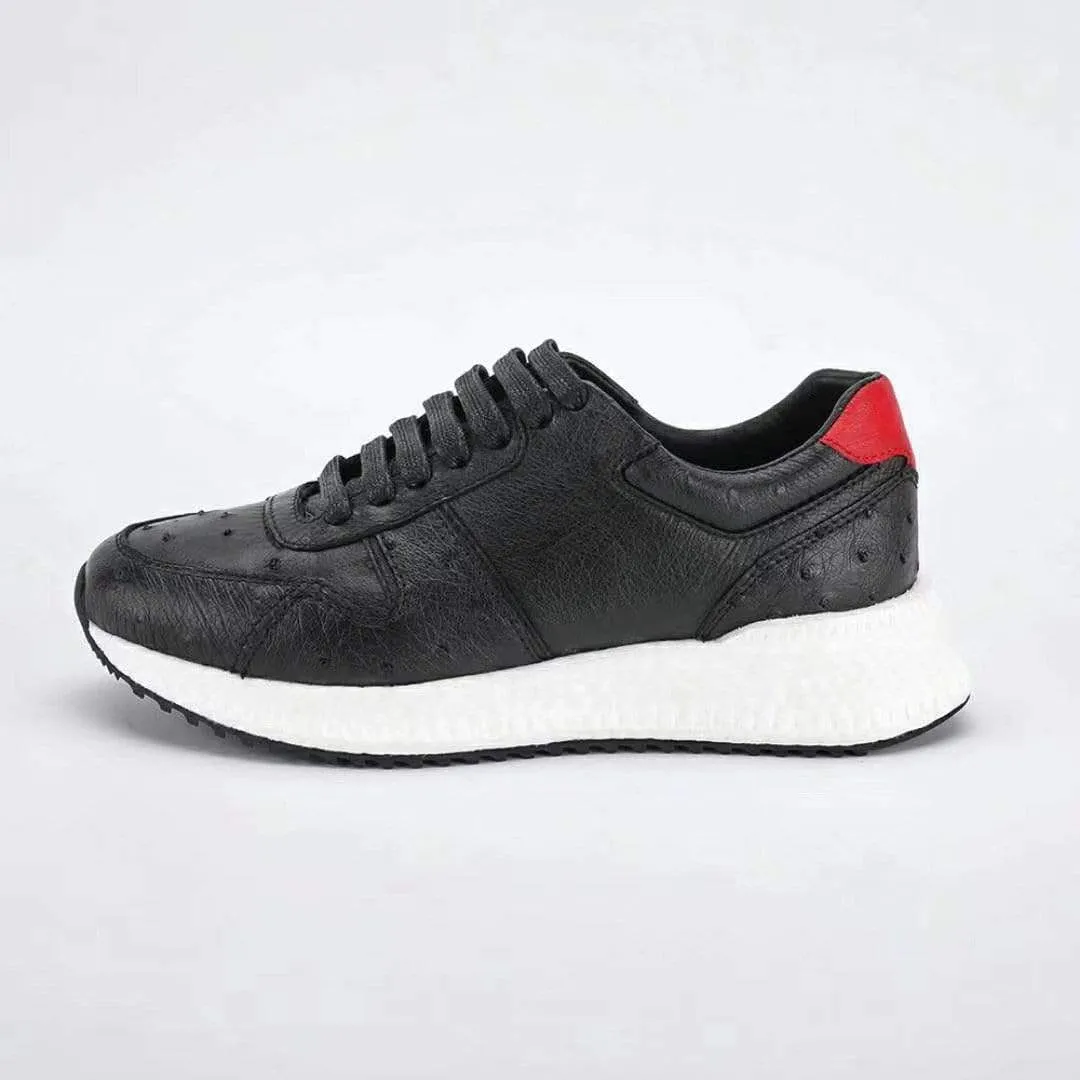 Crocodile Shoes Women's Ostirch Leather Low Top Lace-Up Sneakers Wellness Glow