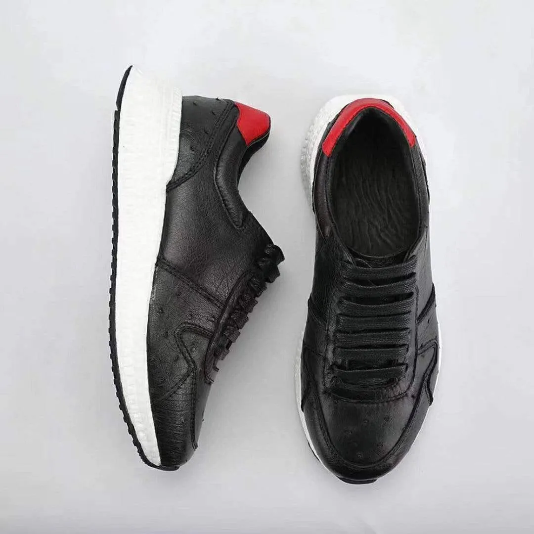 Stylish Support Comfort Padding Crocodile Shoes Women's Ostirch Leather Low Top Lace-Up Sneakers