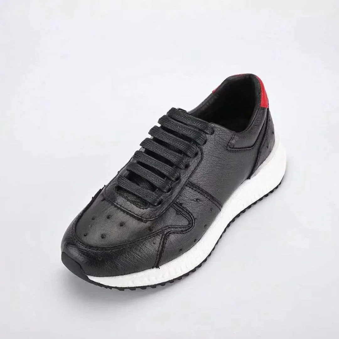 Crocodile Shoes Women's Ostirch Leather Low Top Lace-Up Sneakers Rain Drop