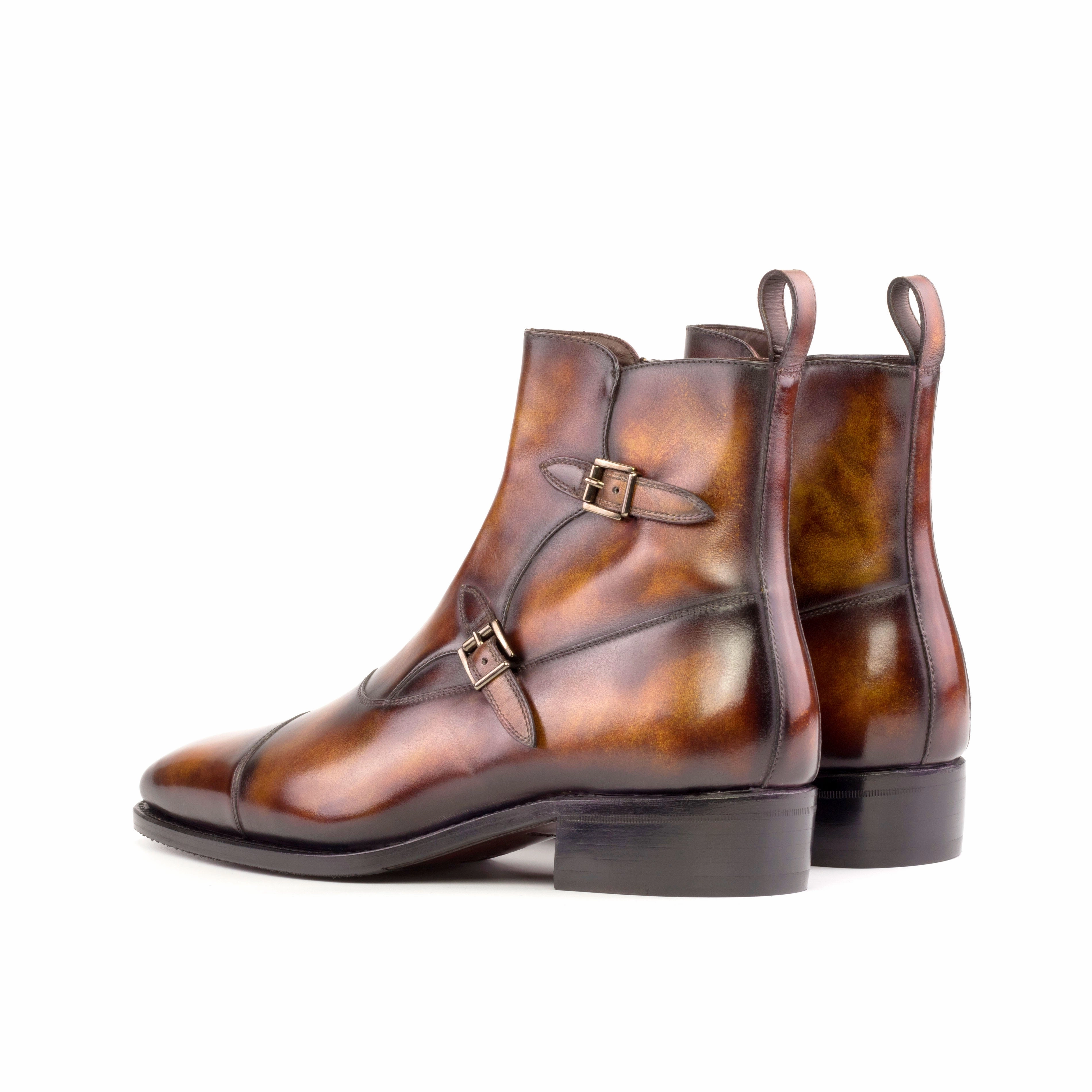 Fire Patina Leather Double Monk Boots Heavy Duty
