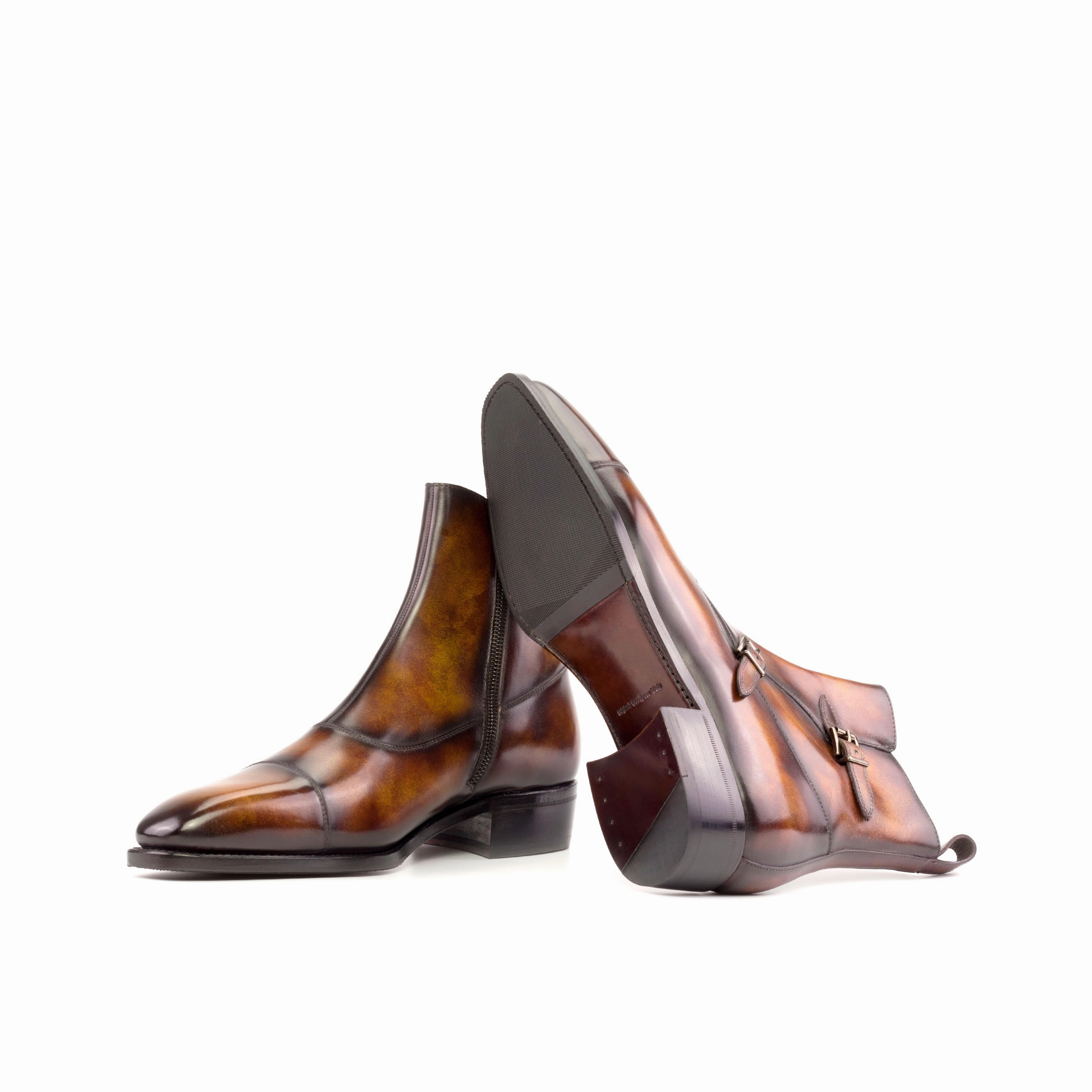 Classic Appearance Fire Patina Leather Double Monk Boots