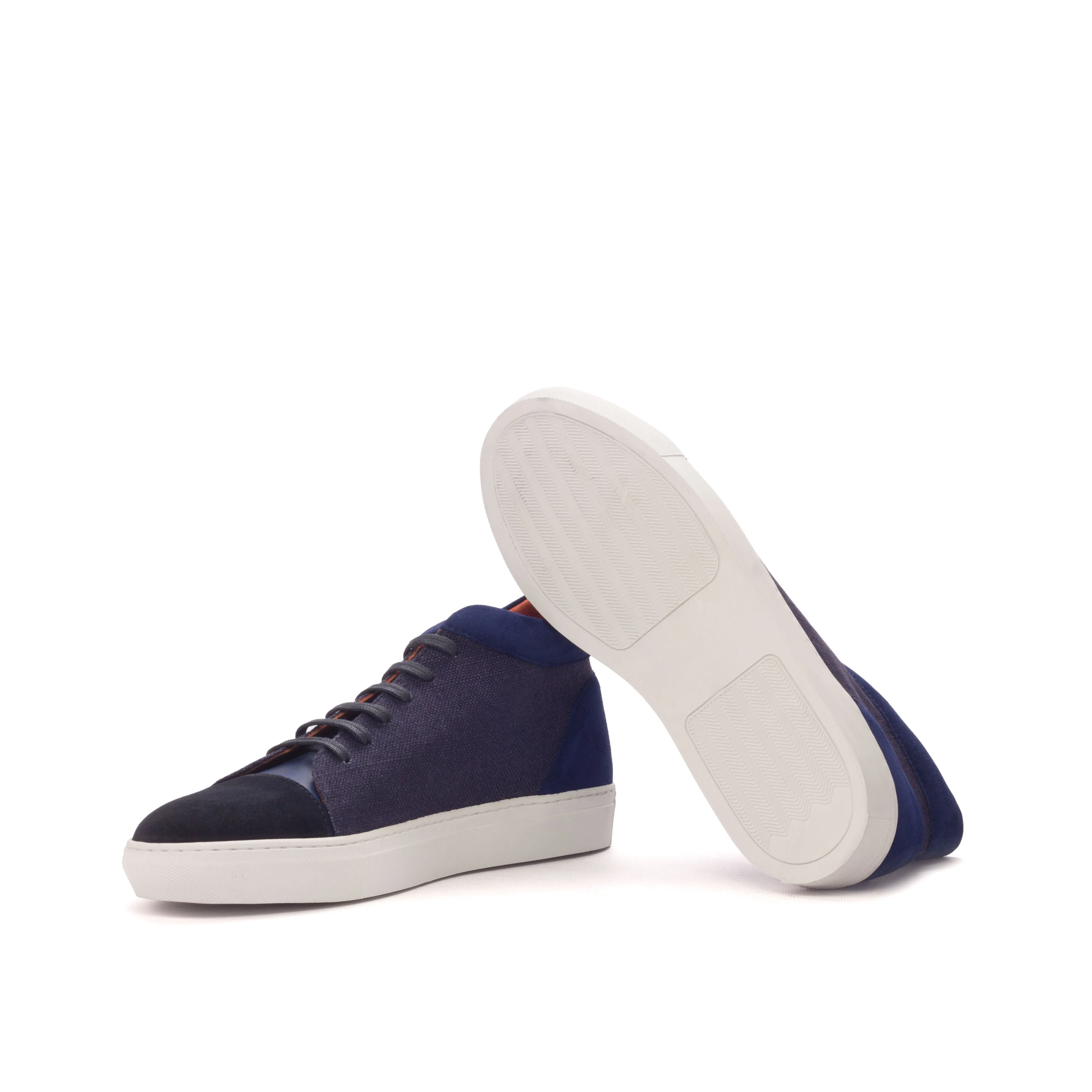 Navy Linen, Suede & Leather High-Top Sneakers odor - resistant treatment shoes