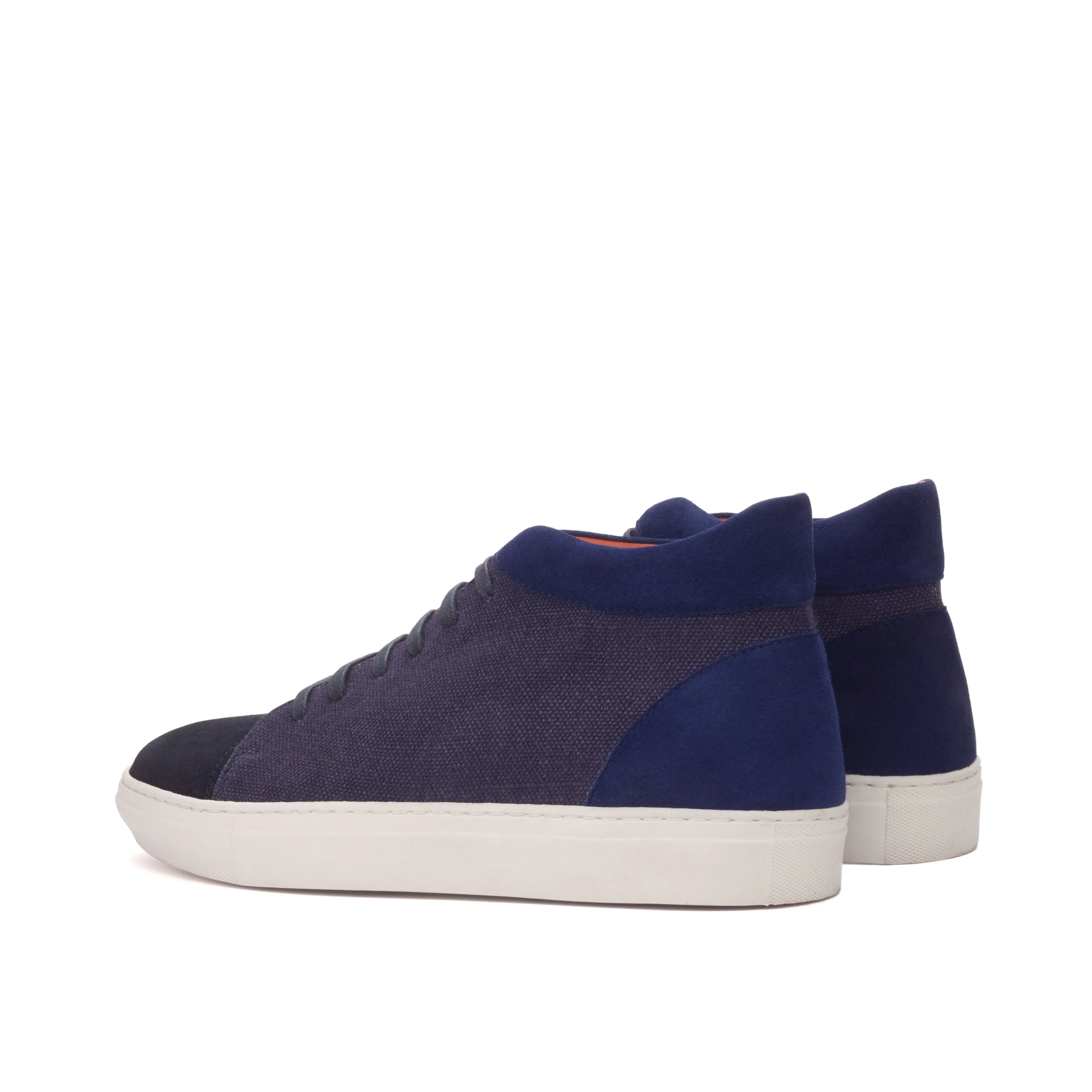 Navy Linen, Suede & Leather High-Top Sneakers foot - cushioning running shoes