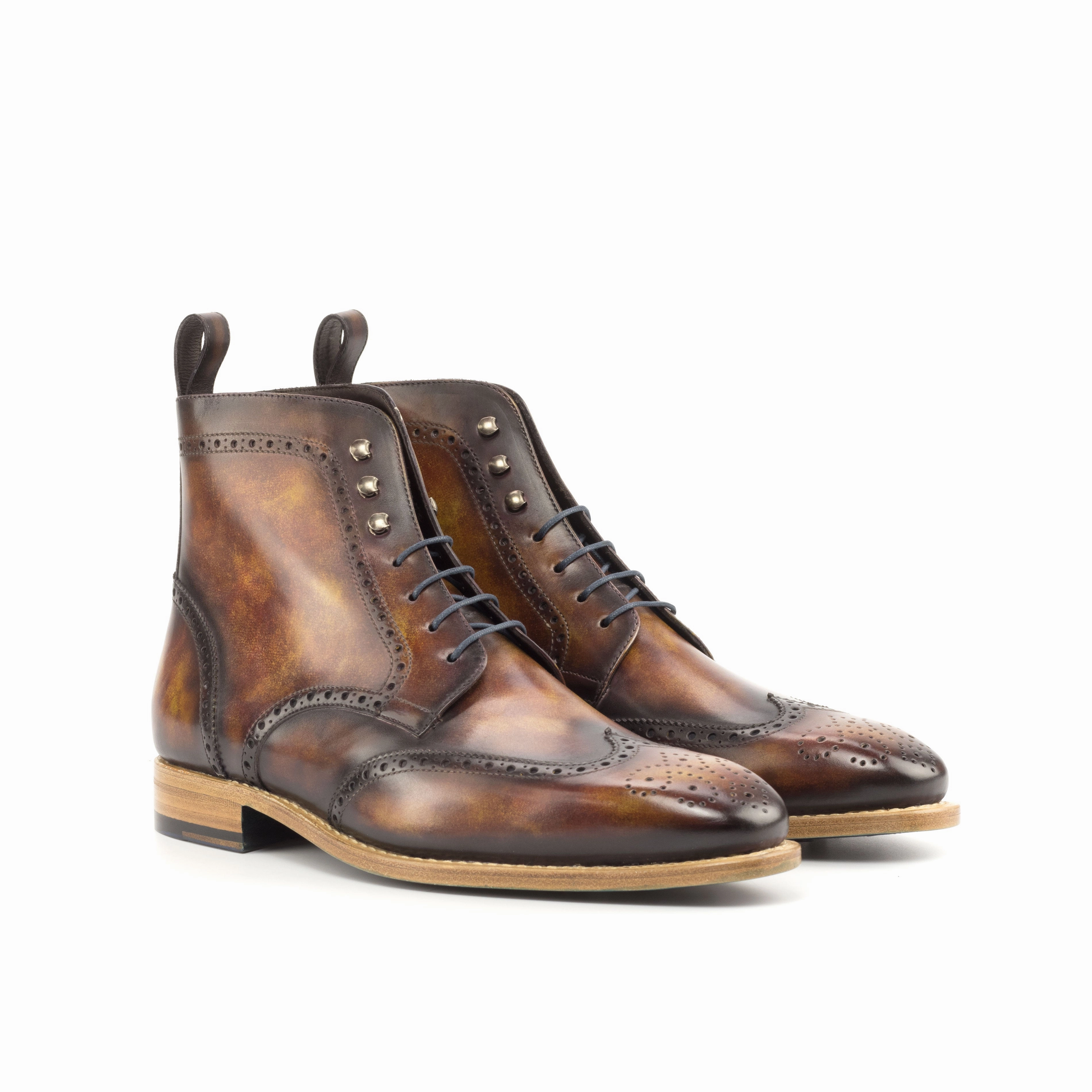 Functional Style Brown Fire Museum Patina Brogue Boots