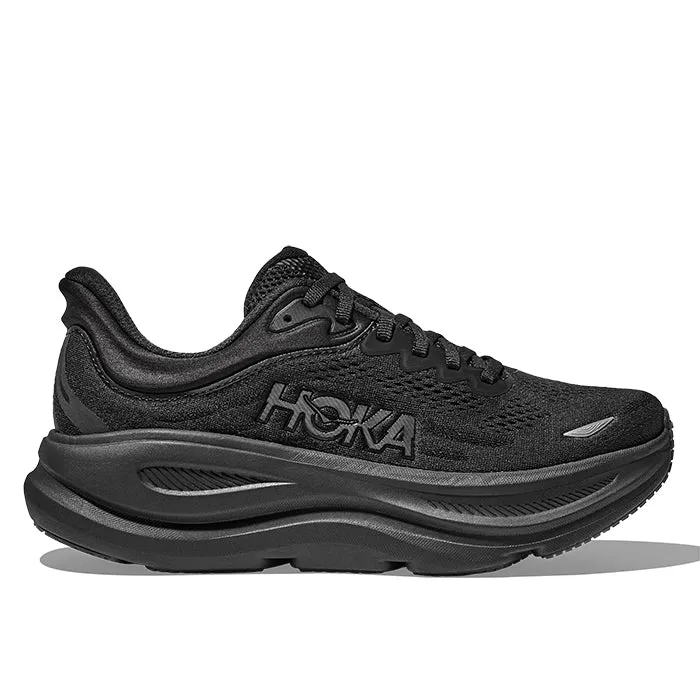 Every Ground Ventilated Tongue Design Mens Hoka Bondi 9 Wide in Black/Black