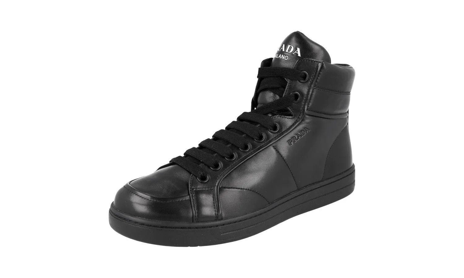 Layered silhouette Prada Men's Black Leather High-Top Sneaker 2TG184