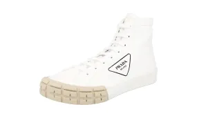 Oversized Tongue Prada Men's White Cassetta Wheel High-Top Sneaker 2TG158