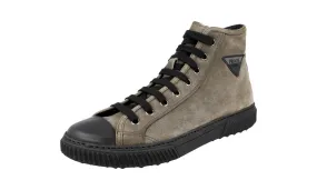Prada Men's Grey Leather Stratus High-Top Sneaker 4T3306 Layered Comfort Air Ventilation
