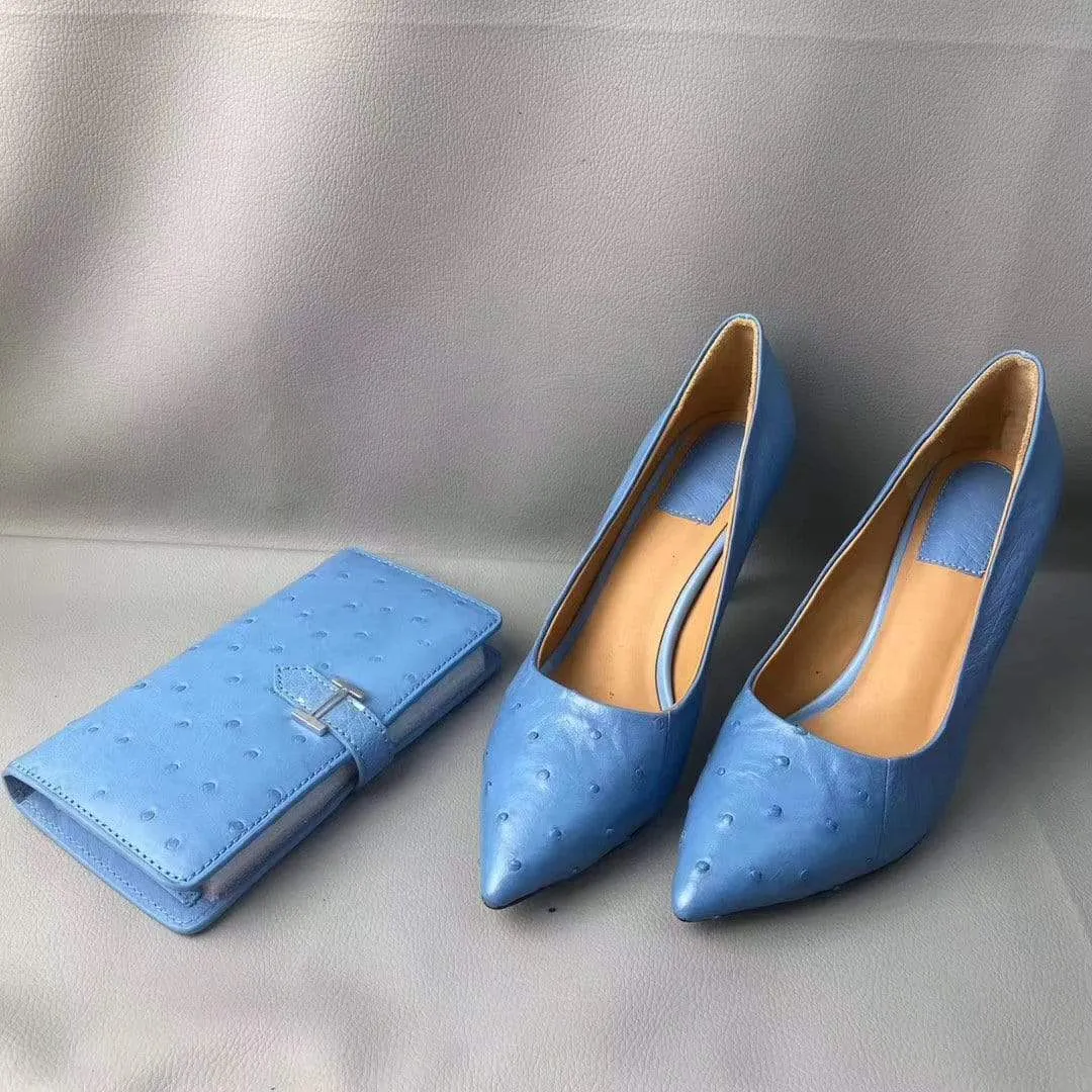 All-day Comfort Multi Use Crocodile Shoes Ostrich Leather Womens Pumps High Heels