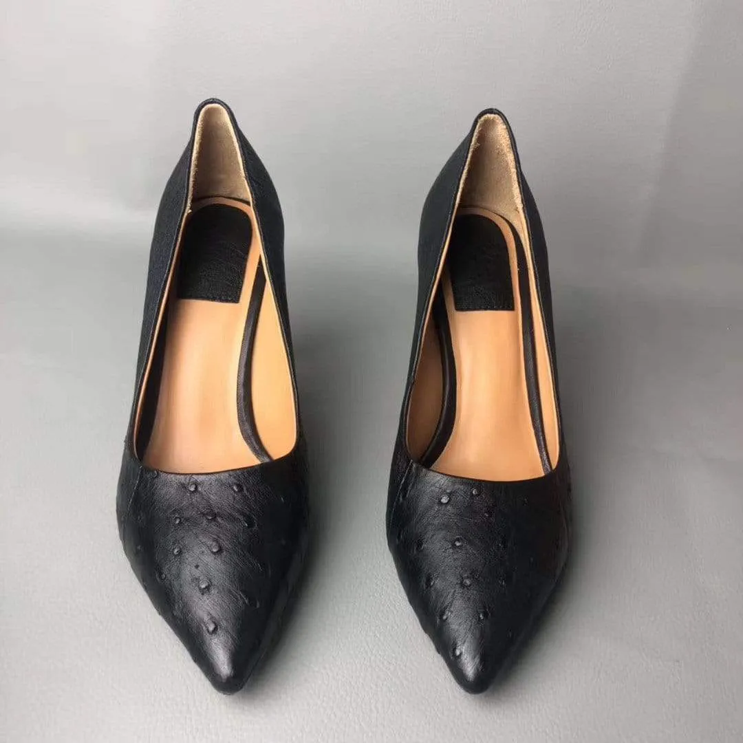 Crocodile Shoes Ostrich Leather Womens Pumps High Heels Jog Step Park Ready