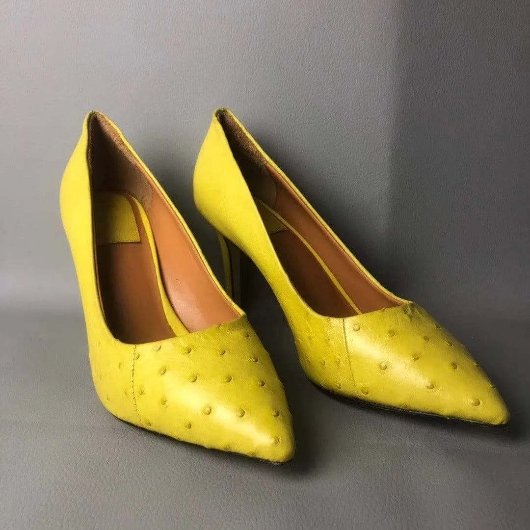 Crocodile Shoes Ostrich Leather Womens Pumps High Heels City Stroll