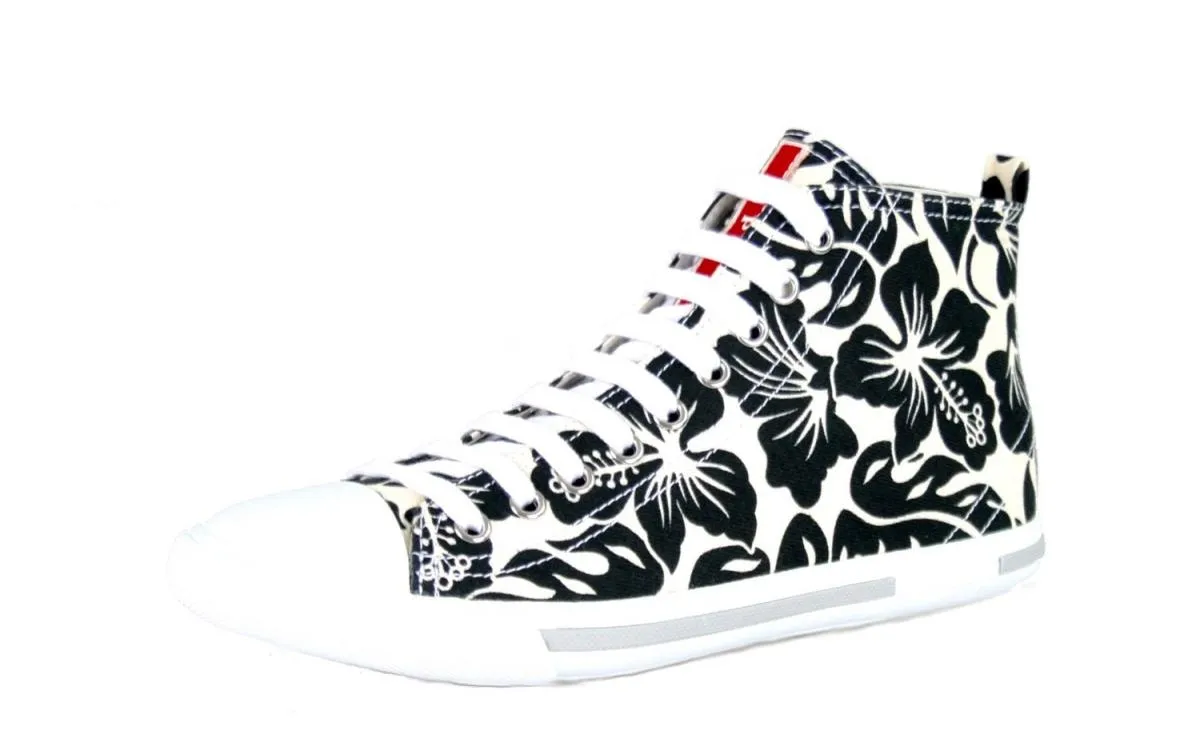 Prada Women's White Hibiscus Canvas Sneaker 3T5731 Supportive arch