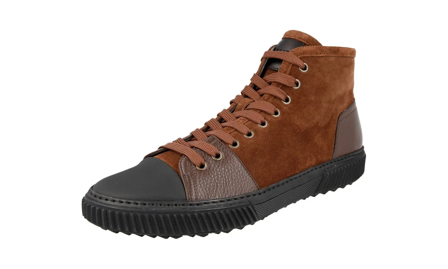 Ventilation Ports Design Refined Ease Prada Men's Brown Leather Stratus High-Top Sneaker 4T3122