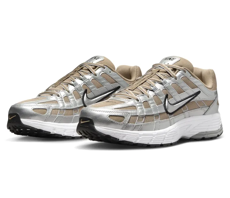 Men??s Nike P-6000 (Khaki/Metallic Silver) running on hard surface