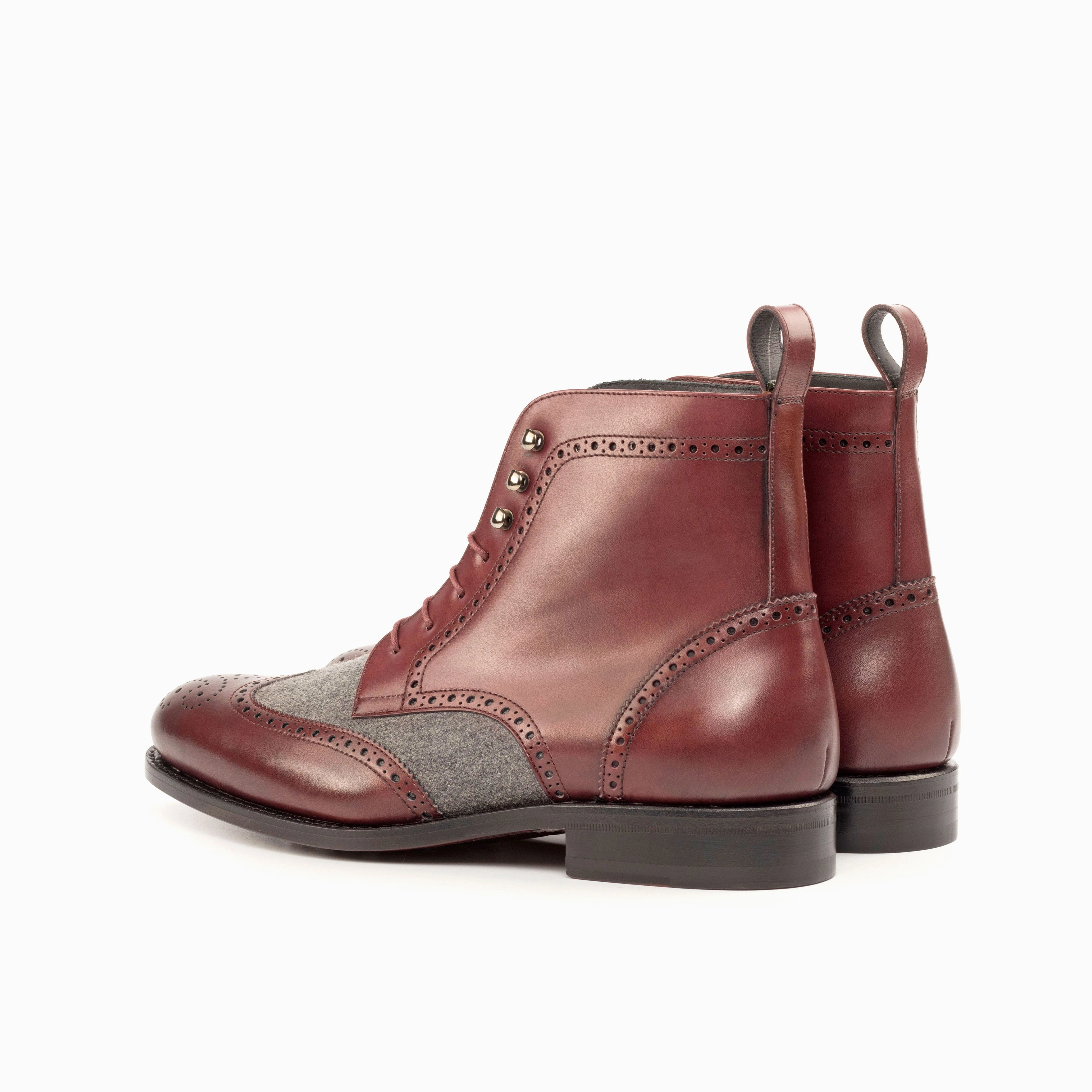Bendable Extreme Cold Burgundy Calf Leather & Light Grey Flannel Brogue Boots