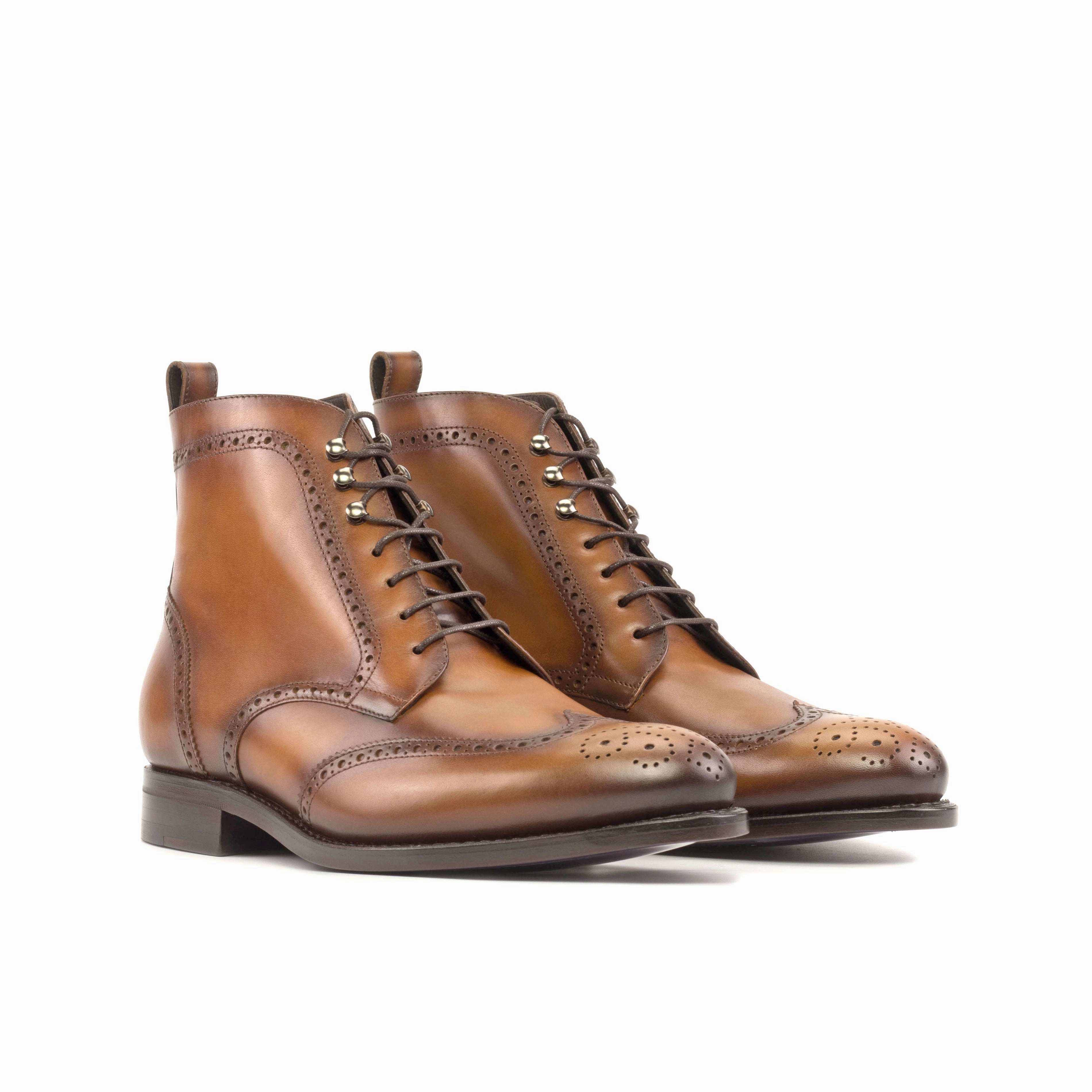 Comfort And Durability Ultra Comfort Cognac Calf Leather Brogue Boots