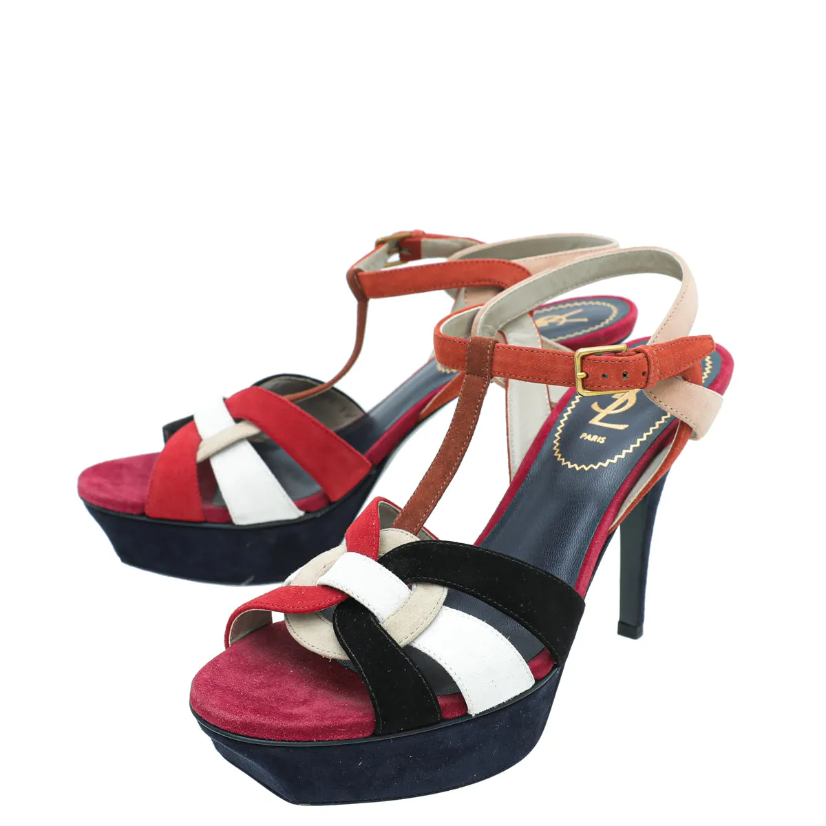 YSL Multicolor Suede Tribute Platform Sandal 38 platform sandals