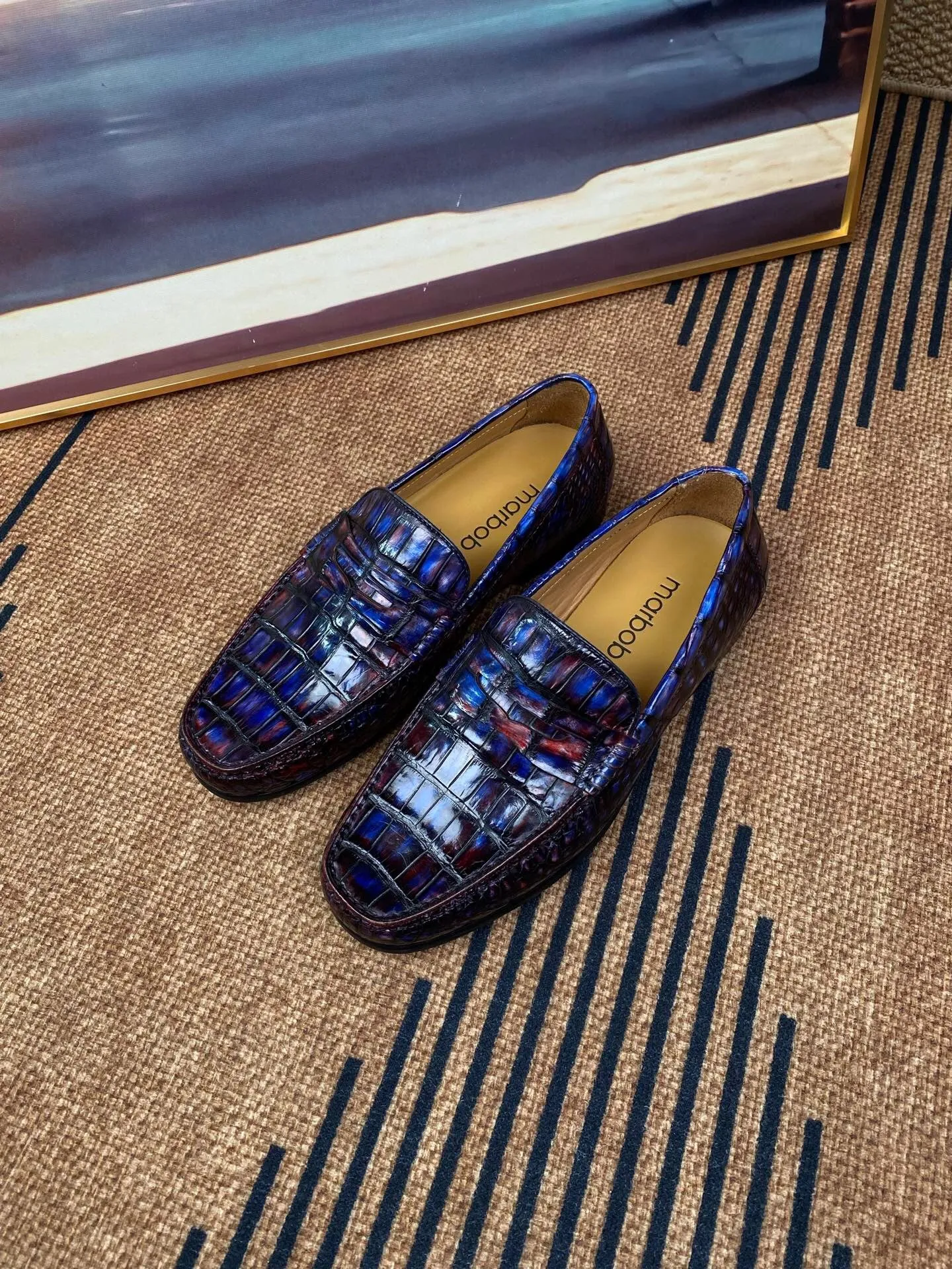 Ankle Strap City Map Crocodile Shoes Vintage Multi Timeless Driving Shoes in Genuine Crocodile Skin  Leather