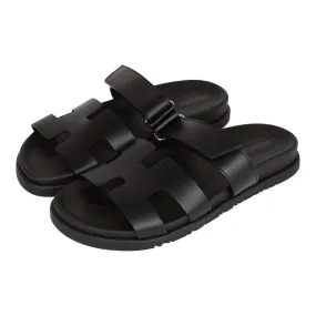 Top quality Hermes Chypre Sandals Black Calfskin 38 Toe Protection All Weather Everyday Users
