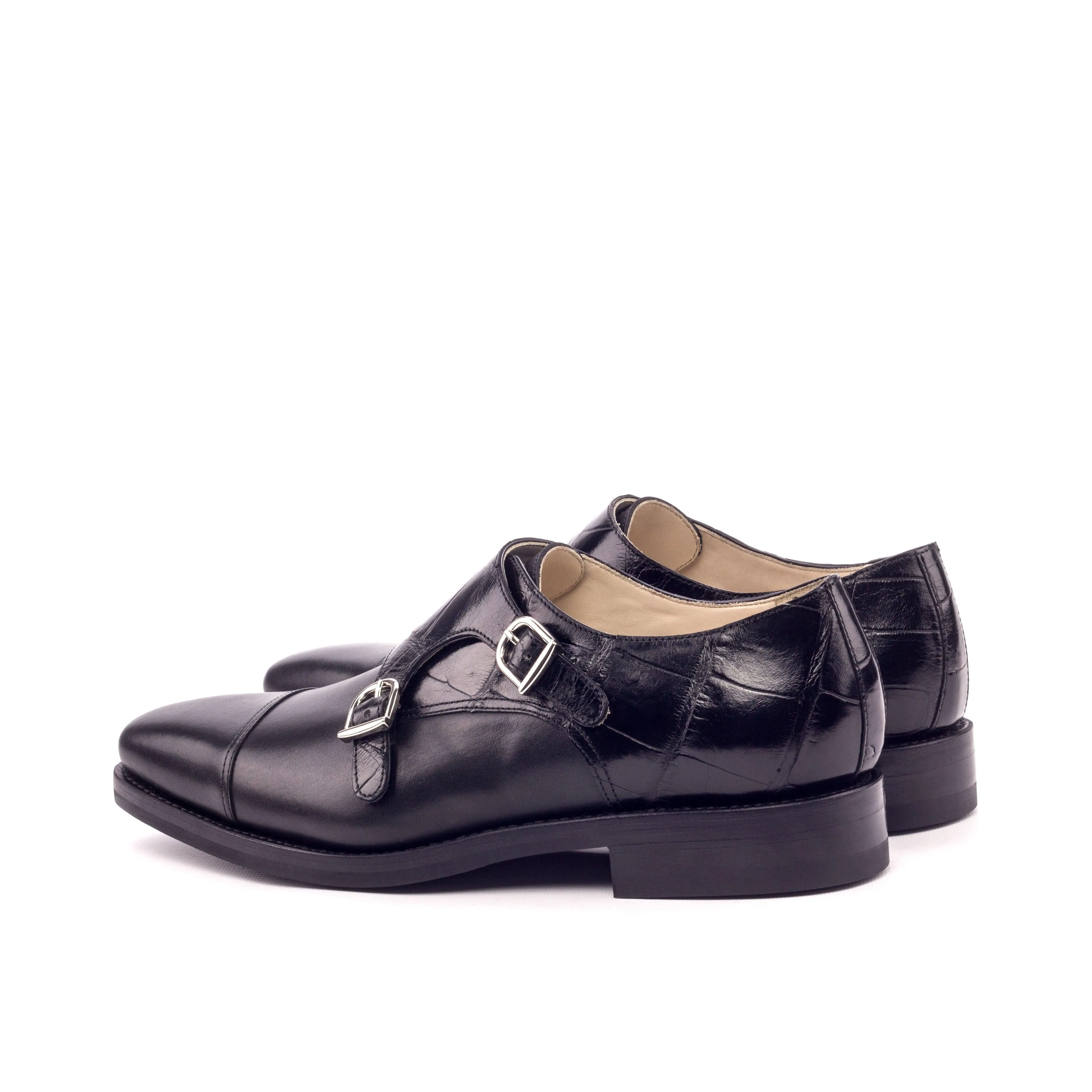 Black Alligator & Calf Leather Double Monk Sleek Profile Quick Steps